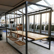 Indoor or outdoor patio dining table with swing seats