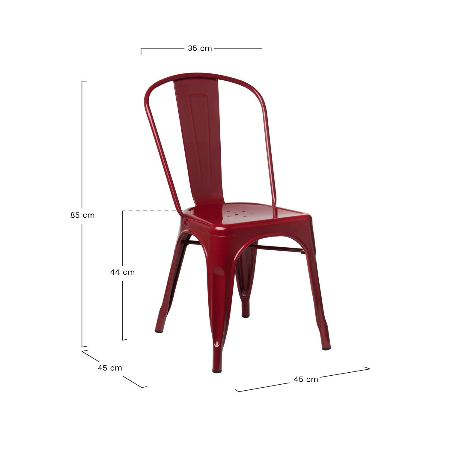 Industrial Metal Dining Chair - Burgundy Red
