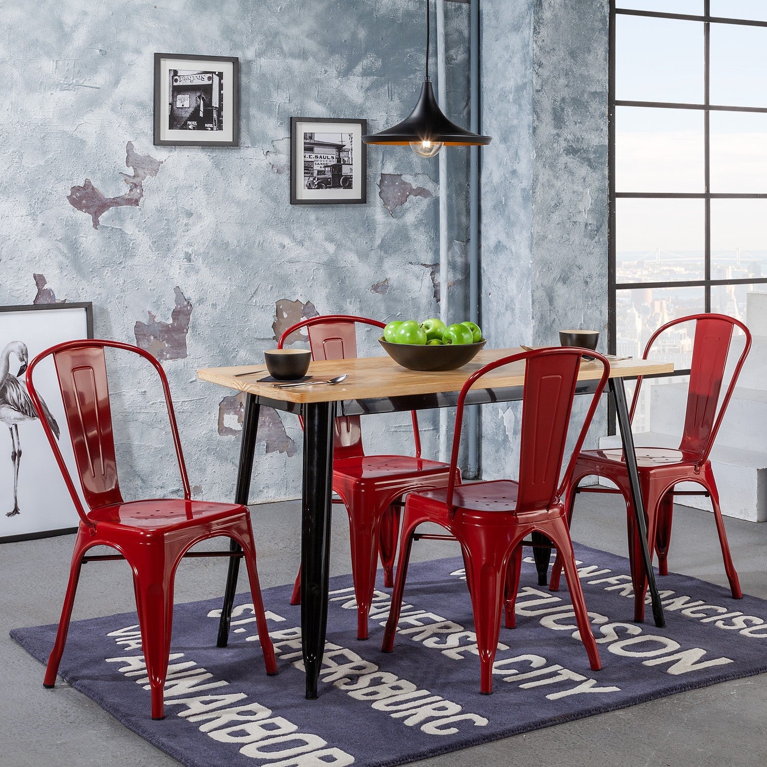 Industrial Metal Dining Chair - Burgundy Red