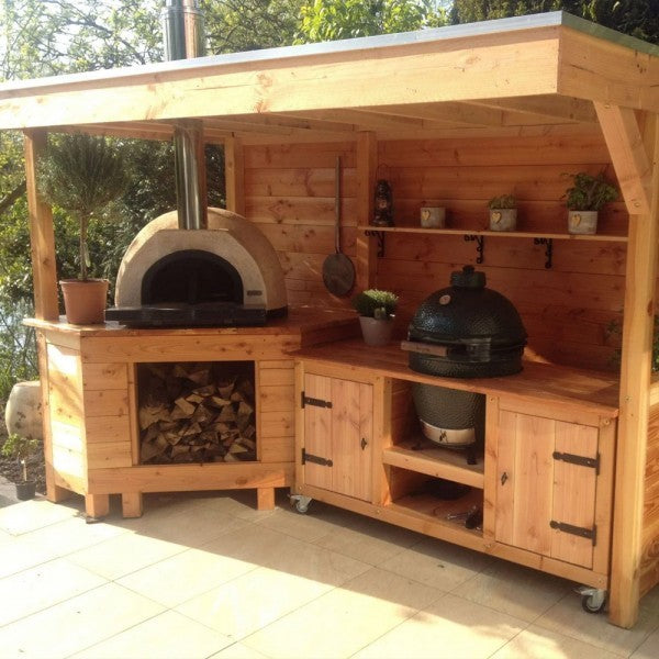 Outdoor BBQ Pizza Wooden Kitchen Area